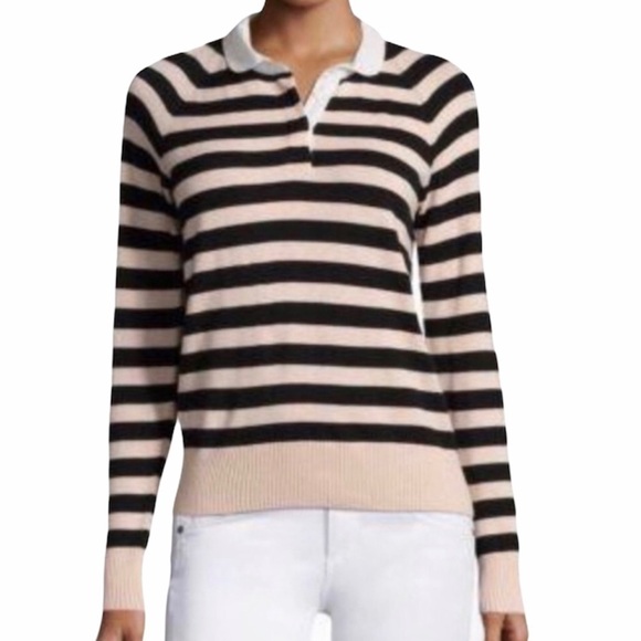 JOIE Gabbe stripped polo sweater pink black stripe size small - Picture 2 of 9